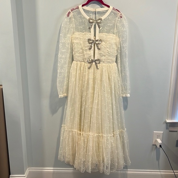 Saloni Tulle bugle bows dress in tusk US4/UK8 NWT - Picture 3 of 6